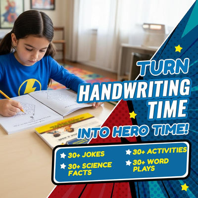 The Superhero Print Handwriting Workbook: Jokes, Science Facts & Word Play for Ages 6-9